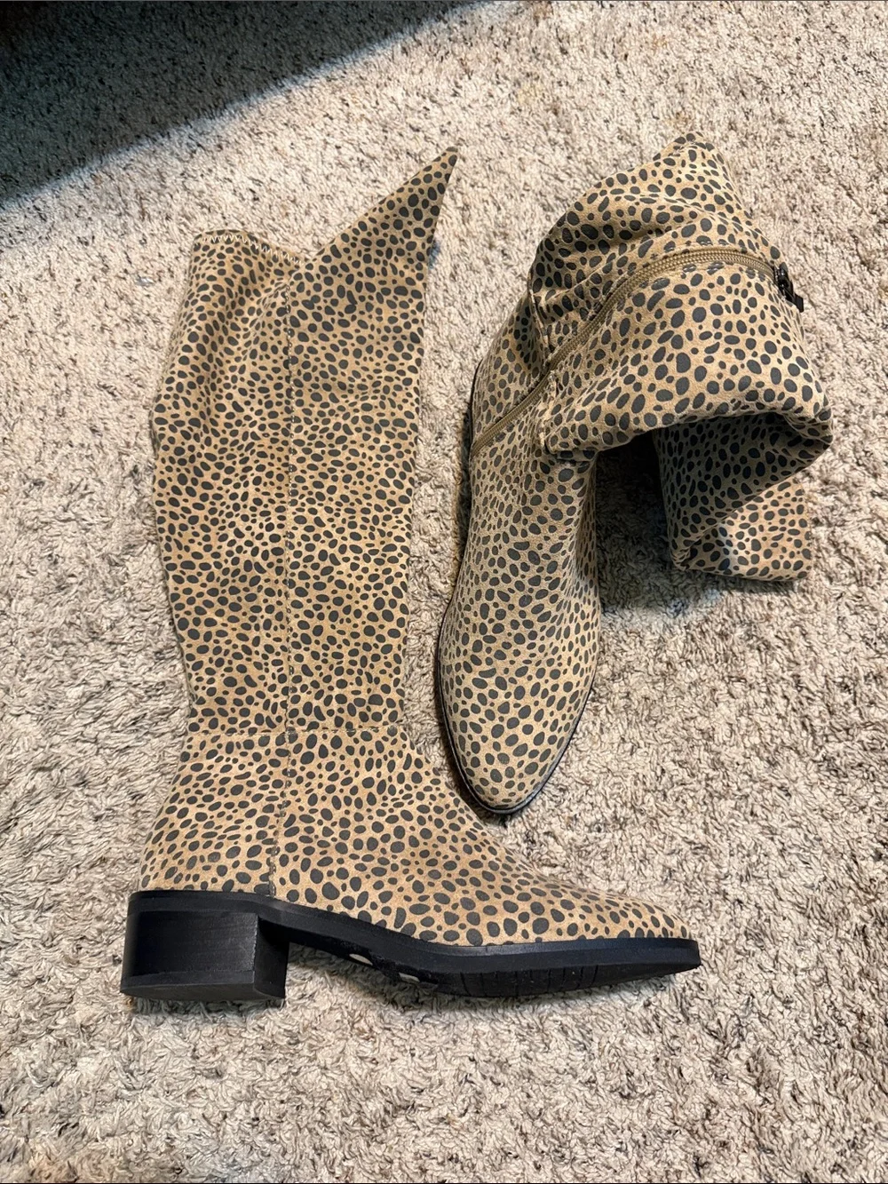 Women's Leopard Print Knee-High Boots - Tan/Black
